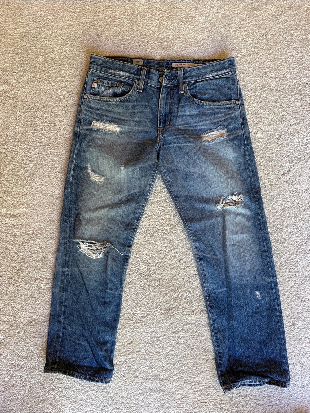 AG Adriano Goldschmied Women's Distressed Blue Cropped Jeans